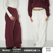 WellD 子 宽腿显瘦显高休闲裤 中腰门襟口袋宽松直筒磨毛卫裤 阔腿裤
