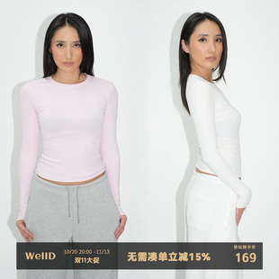 WellD  3.0版小蛮腰，基本款正肩圆领纯棉打底T恤女修身显瘦百搭