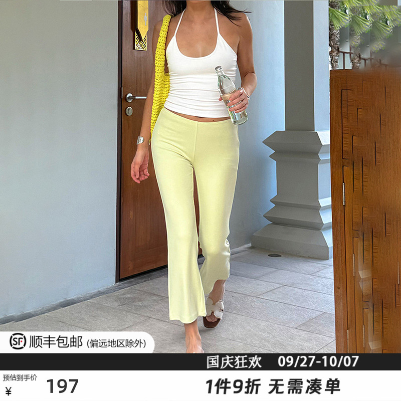 WellD 黄油系列！细边低腰棉质8分喇叭裤 /长裤女懒人神裤