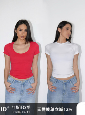 WellD 推荐囤货款，小蛮腰紧身正肩T恤简约百搭修身短袖女