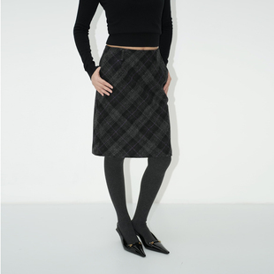 复古时髦 WellD 90s VTG 格子半身裙女秋冬高级感中裙 100%羊毛