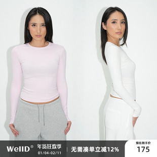 WellD 3.0版小蛮腰,基本款正肩圆领纯棉打底T恤女修身显瘦百搭