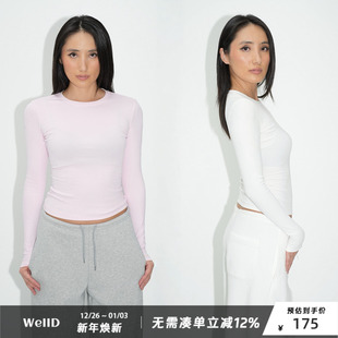 WellD 3.0版小蛮腰,基本款正肩圆领纯棉打底T恤女修身显瘦百搭
