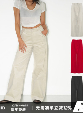 WellD 售完无补，灯芯绒高腰包臀洗水直筒裤复古休闲长裤