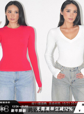 WellD 推荐囤货款，沙漏腰正肩纯色V领/圆领长袖打底衫T恤