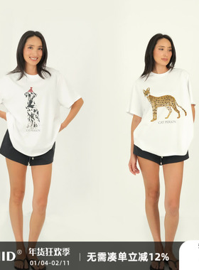 WellD 高品质100%精棉 宠物趣味T恤女夏宽松休闲百搭短袖