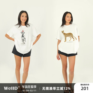 WellD 高品质100%精棉 宠物趣味T恤女夏宽松休闲百搭短袖