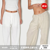 超透气 褶皱麻感高级感直筒裤 女春夏季 WellD 休闲裤 款 新款 时装