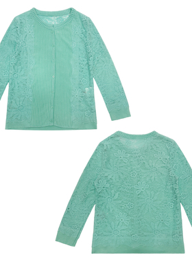 日杂古早韩版法式复古气质镂空设计纯色圆领长袖针织开衫上衣女