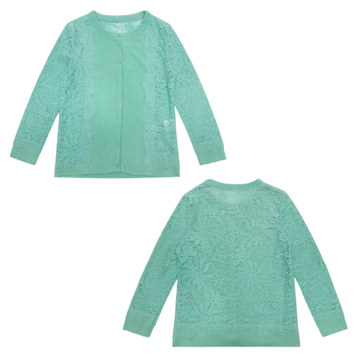 日杂古早韩版法式复古气质镂空设计纯色圆领长袖针织开衫上衣女