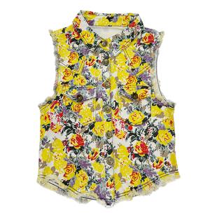 日系古早亚文化复古设计感辣妹摇滚嬉皮豹纹碎花须边牛仔马甲上衣