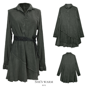 废土洗水做旧山本古早日系暗黑棉麻设计感复古薄款 衬衣连衣裙