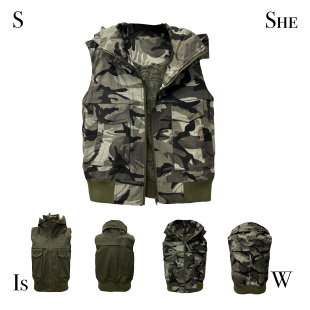 外贸单设计感潮迷彩无袖 马甲外套 上衣纯棉机车军旅机能工装