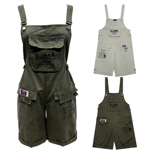 五分裤 巴恩工装 直筒休闲背带中裤 日系复古纯棉中性工装 风街头美式