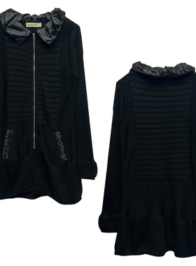 暗黑古早感日系复古vintage风格拼接针织拉链毛线外套女