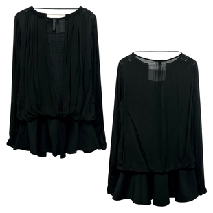 芭蕾风假两件雪纺针织叠穿神器荷叶边显瘦蛋糕裙摆长袖 连衣裙女