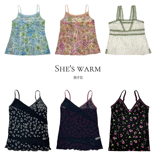 日杂亚亚90s辣妹街头时尚休闲复古蕾丝花边波点印花短款背心吊带