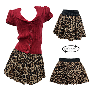 辣辣肯尼亚涩谷豹纹早古摇滚少女网纱弹力短裙花苞裙蓬蓬半身裙