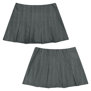 日杂学院辣妹早古日系街头纯色A字条纹短裙百褶裙半身西装 裙