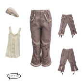 女 马裤 韩版 早古早韩蒸汽朋克马术复古褶皱麻料中腰休闲微喇七分裤