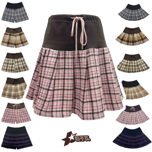西子瓦日系古早风校园冬季 薄呢料格子罗纹格纹A字裙短裙半身裙