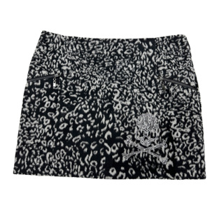 韩单呢料千禧风辣妹豹纹嬉皮复古骷髅头烫钻短毛低腰拉链A字短裙