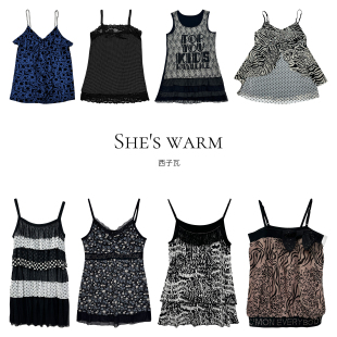 Y2K千禧早古街头涩谷辣妹Gyaru波点弹力蕾丝烫钻链条吊带集合