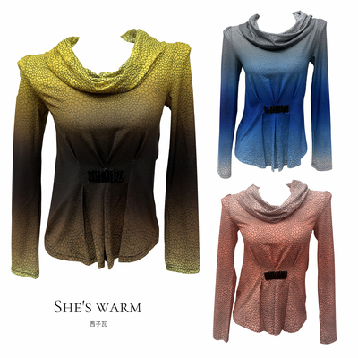 日系早古韩版春夏复古长袖堆堆领T恤上衣女