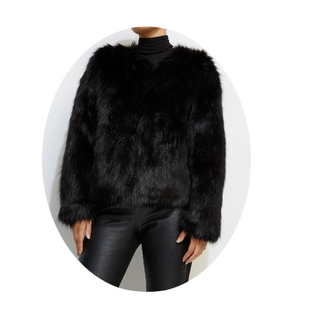 ins欧美辣妹暗黑哥特摇滚朋克高街街头嬉皮黑色毛毛夹克短外套女