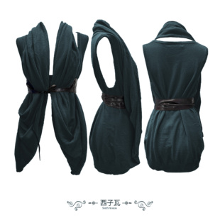 古早早韩涩谷复古街头解构设计感褶皱针织毛衣马甲无袖 女 开衫