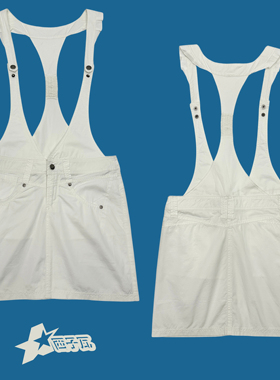 古早韩版学院可爱亚亚白色背带短裙