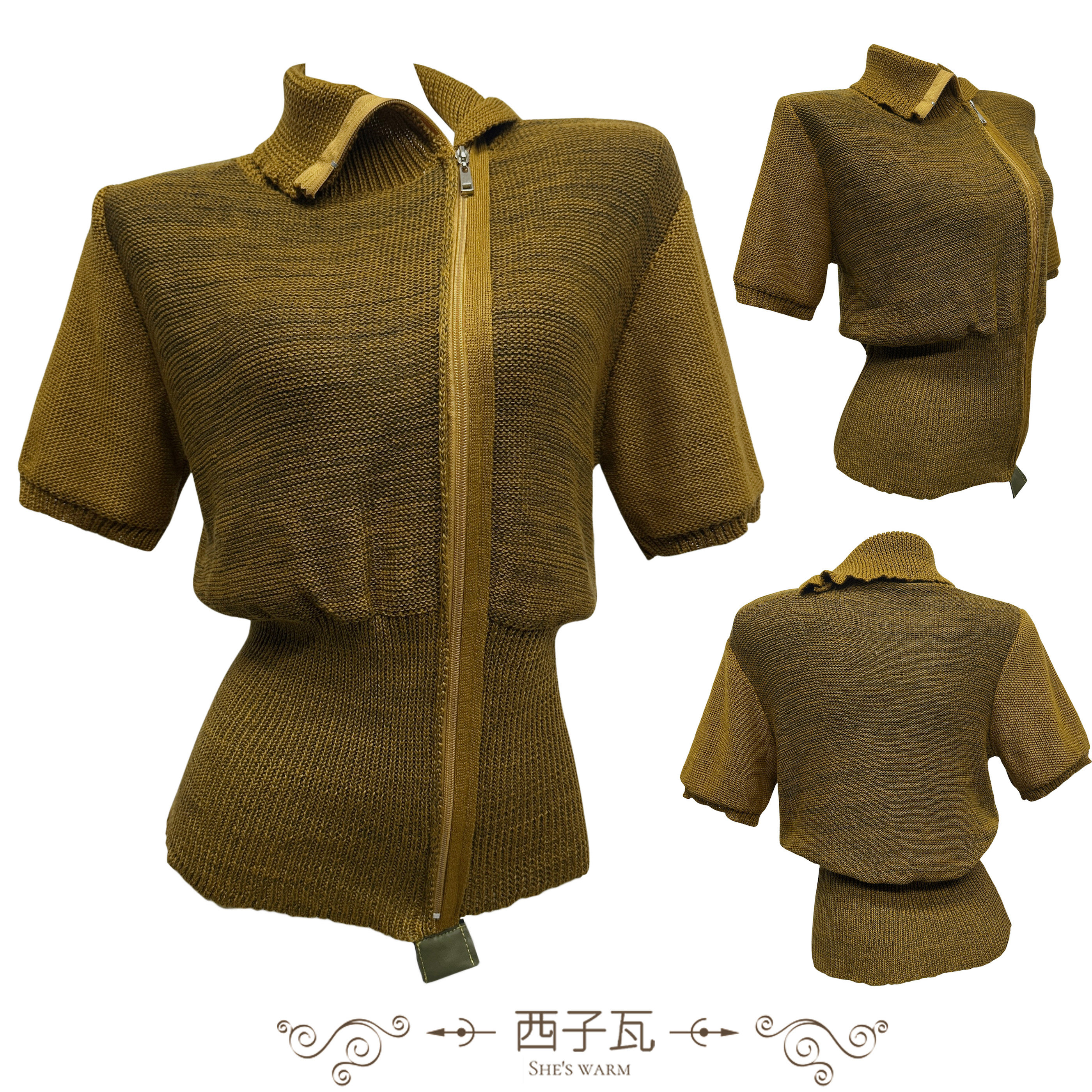 古早感亚亚游牧民族风渐变艺术系废土风土黄色短袖套头针织衫,女装/女士精品,毛针织衫,淘宝优惠券,粉丝福利购,淘宝优惠卷