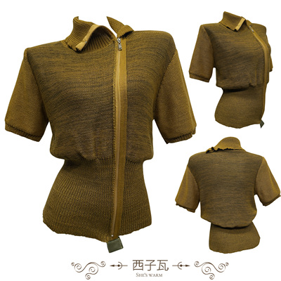 古早感亚亚游牧民族风渐变艺术系废土风土黄色短袖套头针织衫