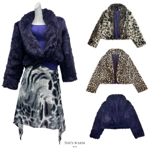 西子瓦日系古早涩谷Gyaru风辣妹豹纹环保皮草长毛毛翻领短款 外套