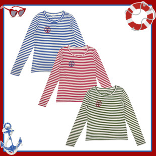 打底上衣T恤 圆领长袖 古早海军风经典 休闲条纹修身