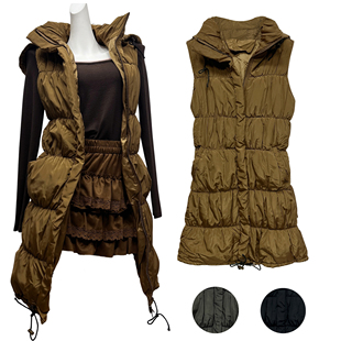 尾单瑕疵特价 马甲 ｜日系废土亚亚复古褶皱设计感连帽棉服中长款