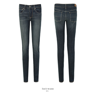 外贸品牌单港风辣妹复古做旧水洗棉弹超低腰牛仔铅笔裤 女 紧身裤