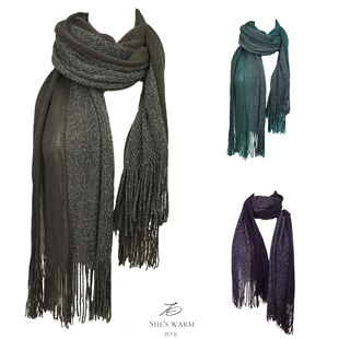 千禧废土流浪复古嬉皮流苏金属丝针织镂空柔软围巾