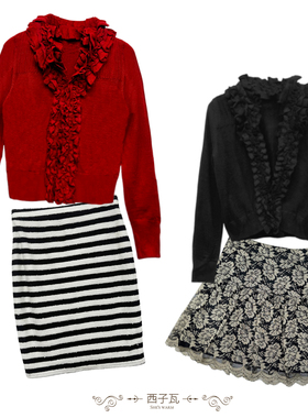 暗黑哥特风昭和复古vintage风格重工花边领针织开衫女