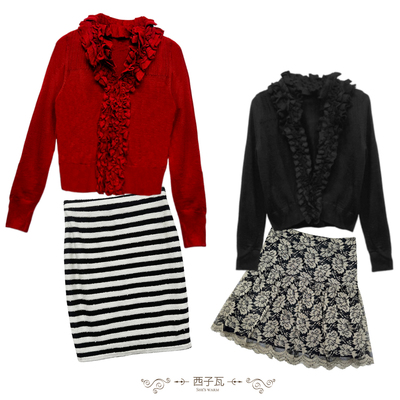 暗黑哥特风昭和复古vintage风格重工花边领针织开衫女