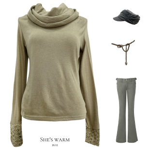 上衣女 堆堆领打底衫 日系早古韩版 秋冬复古长袖