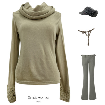 日系早古韩版秋冬复古长袖堆堆领打底衫上衣女