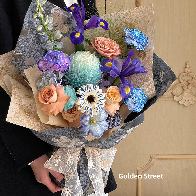 花屿晴 中秋礼品包装纸典雅烫金花纹纸花店鲜花礼物diy材料高级感,鲜花速递/花卉仿真/绿植园艺,花艺包装纸,淘宝优惠券,粉丝福利购,淘宝优惠卷