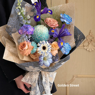 花屿晴 中秋礼品包装纸典雅烫金花纹纸花店鲜花礼物diy材料高级感