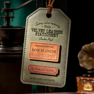 M｜绒皮信笺贴纸 仿真皮革厚重感英文标签硬卡纸手账拼贴画20张入
