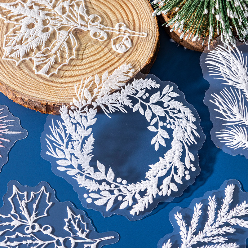 手账发泡贴纸冬季造景雪松树烟花