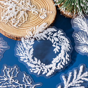 M｜雪藏万象贴纸 立体发泡冬季皑皑白雪松树屋烟花pet手账拼贴画