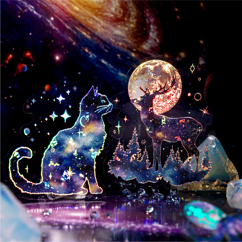 pet贴纸冰晶立体镭射银贝壳魔幻