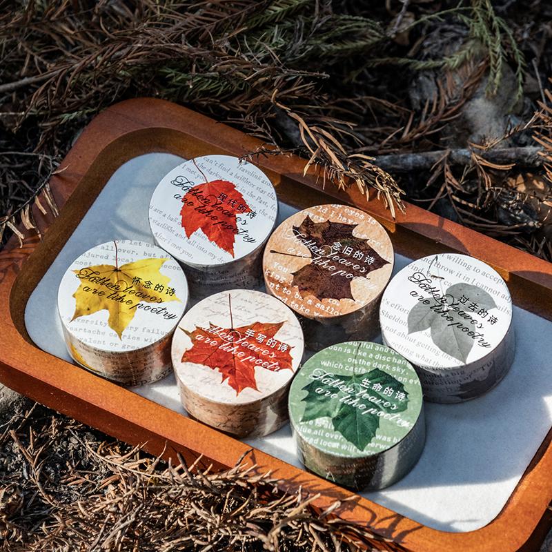 手账无底纸和纸胶带落叶枫叶英文