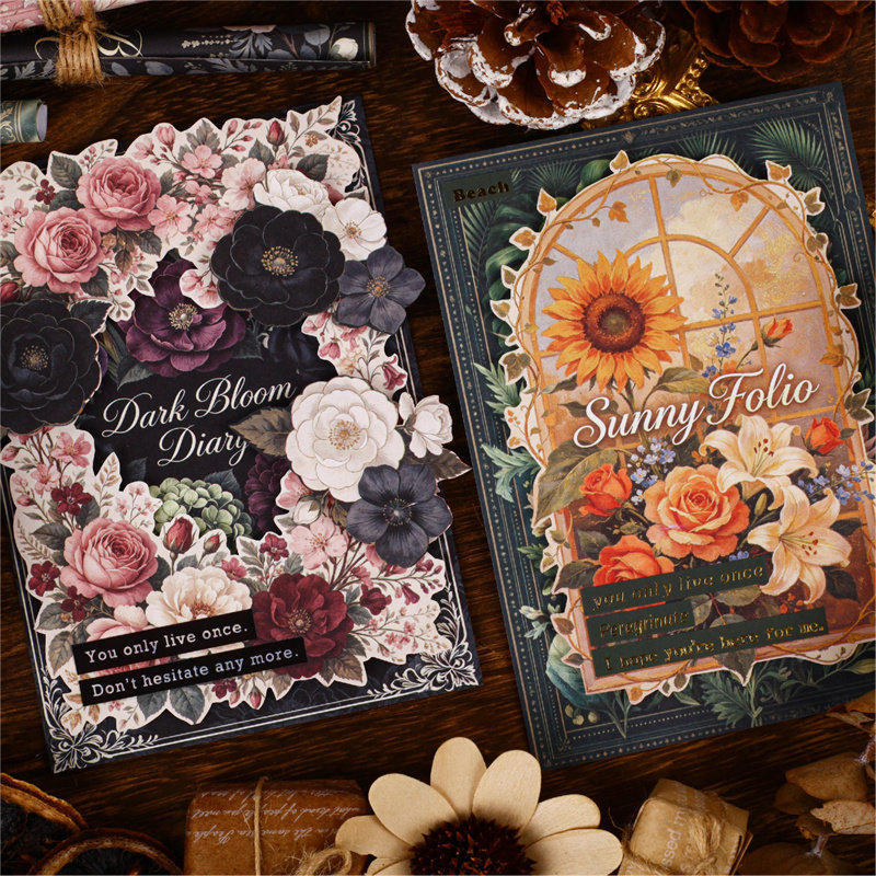 手账素材纸暗黑复古宫廷紫蓝花卉